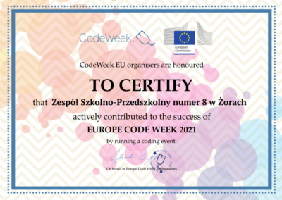 Certyfikat udziału w EUROPE CODE WEEK 2021